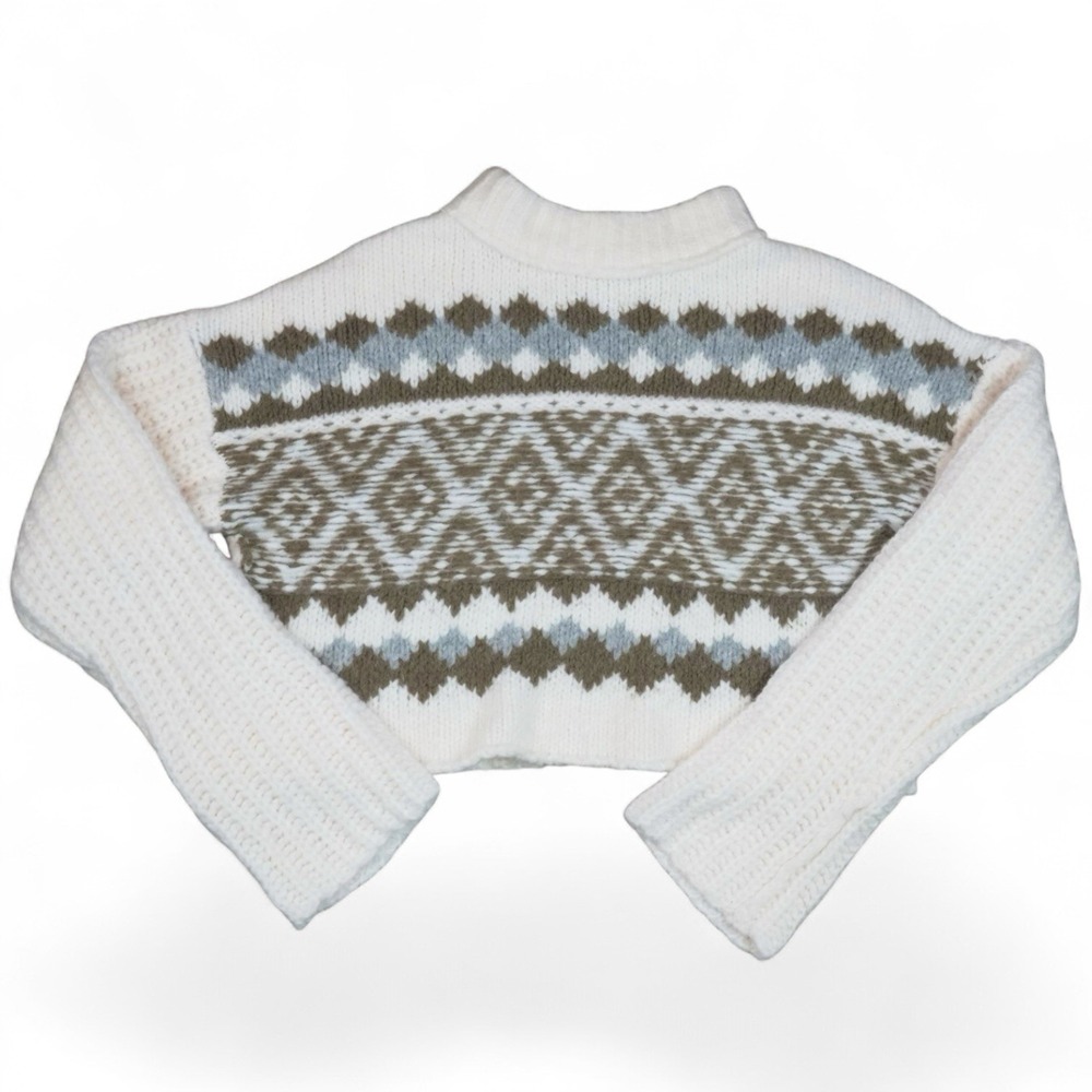 NWT Free People Alpine Pullover Sweater Ivory Fair Isle Chunky Knit Size Small
